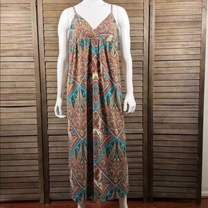 Wet Seal Womens Paisley Medallion Boho Maxi Dress Multi Color V-Neck Adjustable